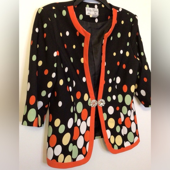 Vintage Tally Taylor brown orange blazer Jacket faux Diamond Closure size 12 - Picture 2 of 8